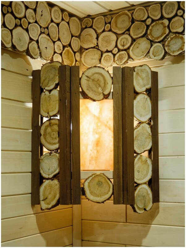 A juniper lampshade for a sauna