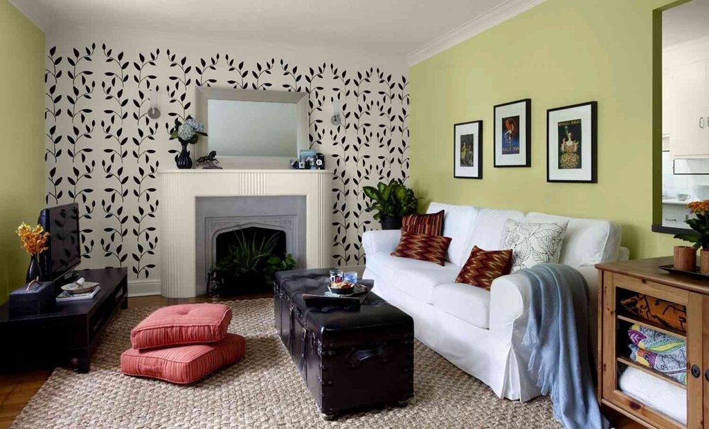 Accent wall in the living room interior