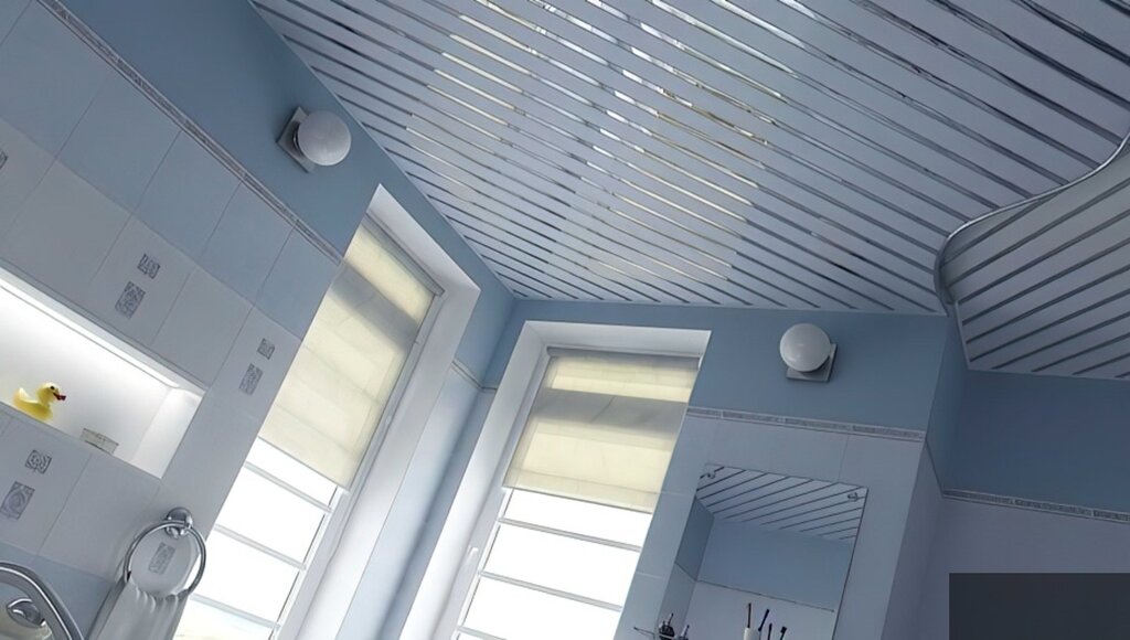 Aluminum ceiling in the bathroom 31 фото