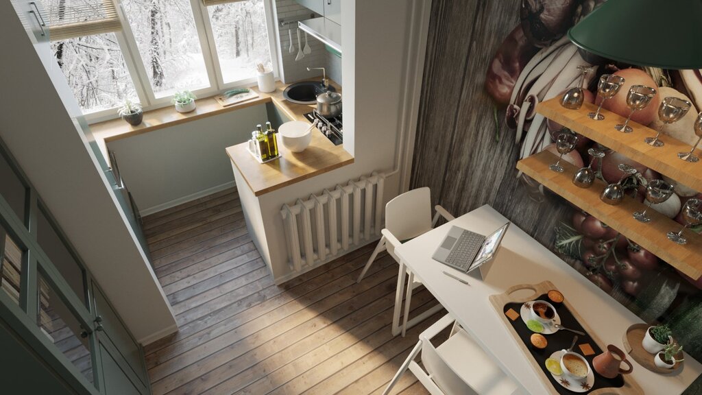 A balcony converted into a kitchen