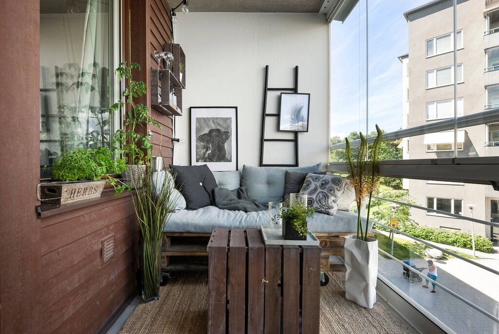 A balcony inside the apartment