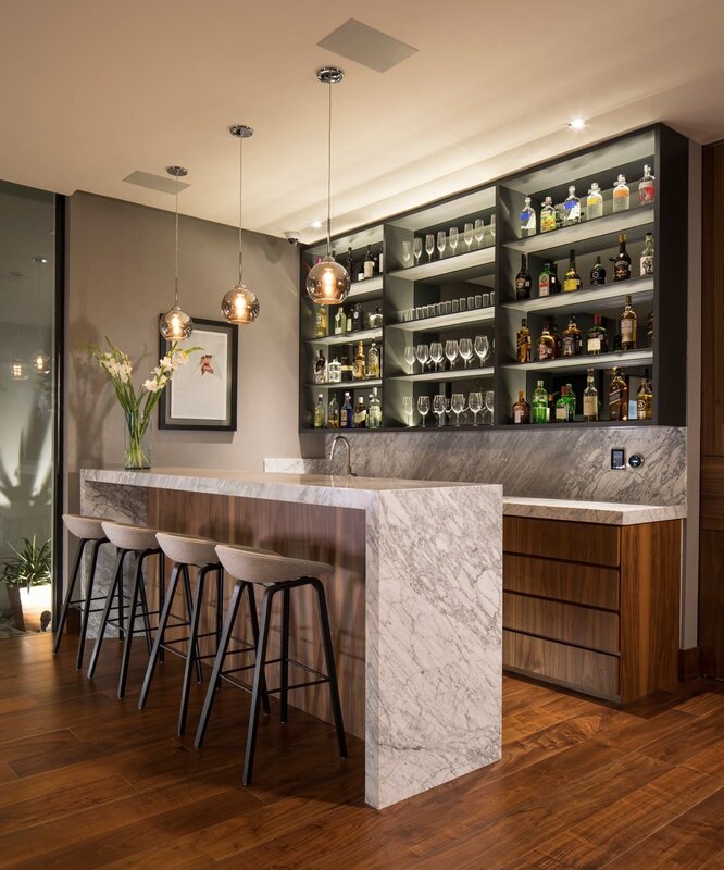 Bar counter with shelves