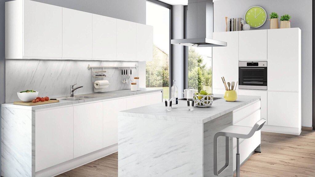 White household appliances in the kitchen interior