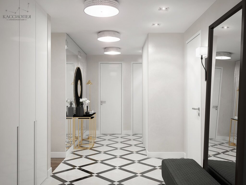 White glossy tiles in the corridor 30 фото