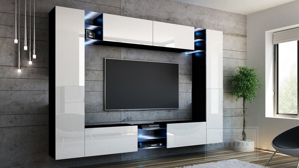 White glossy wall unit for the living room