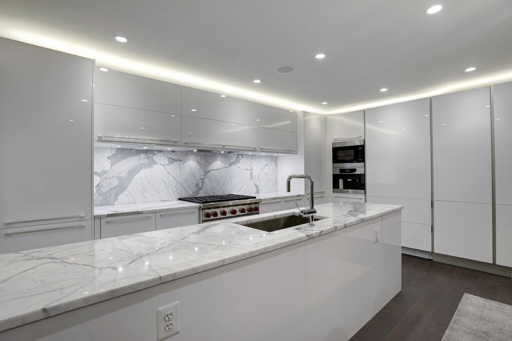 White glossy kitchen countertop