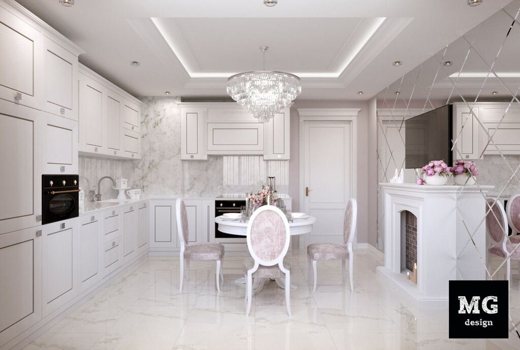 White classic kitchen in the interior