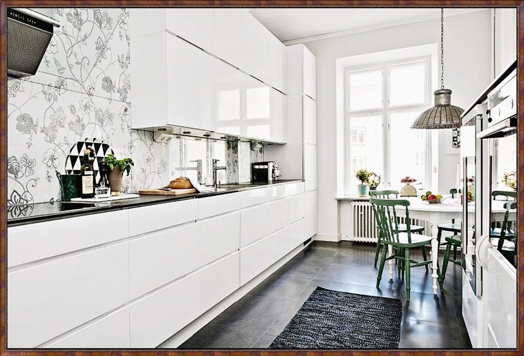 White kitchen with black handles