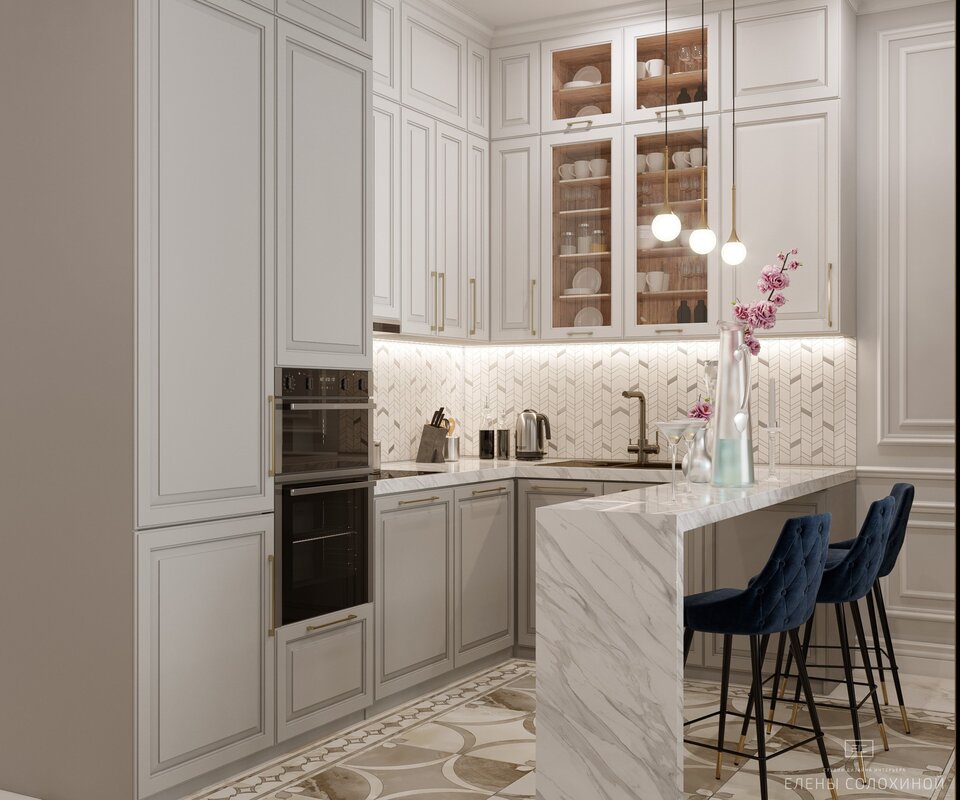 White kitchen in neoclassical style 24 фото