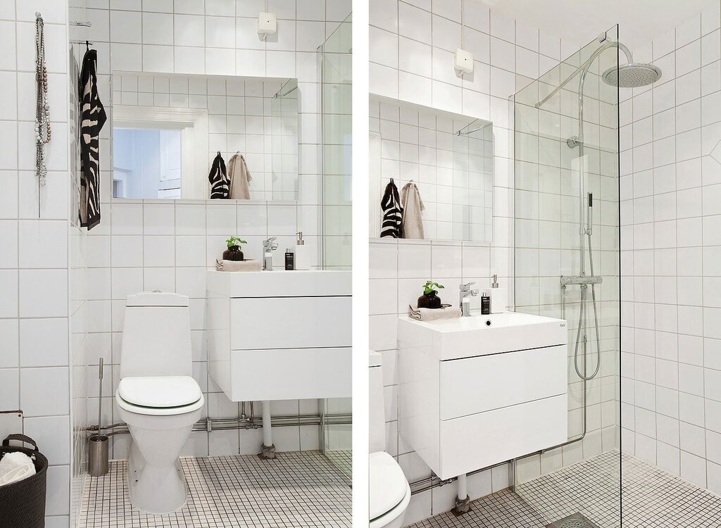 White square tile in the bathroom