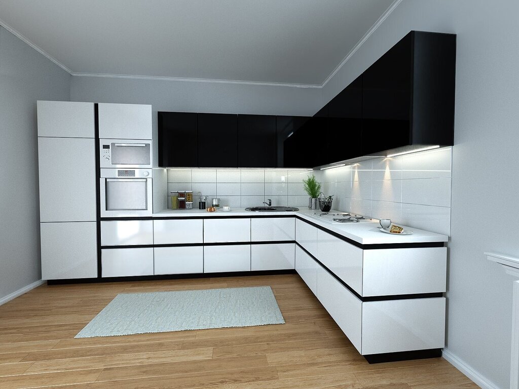 White matte kitchen with a black countertop