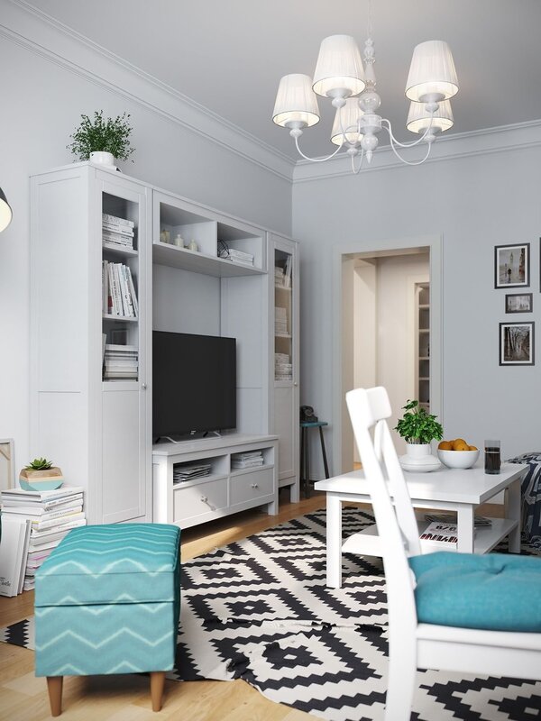 White furniture in the living room interior