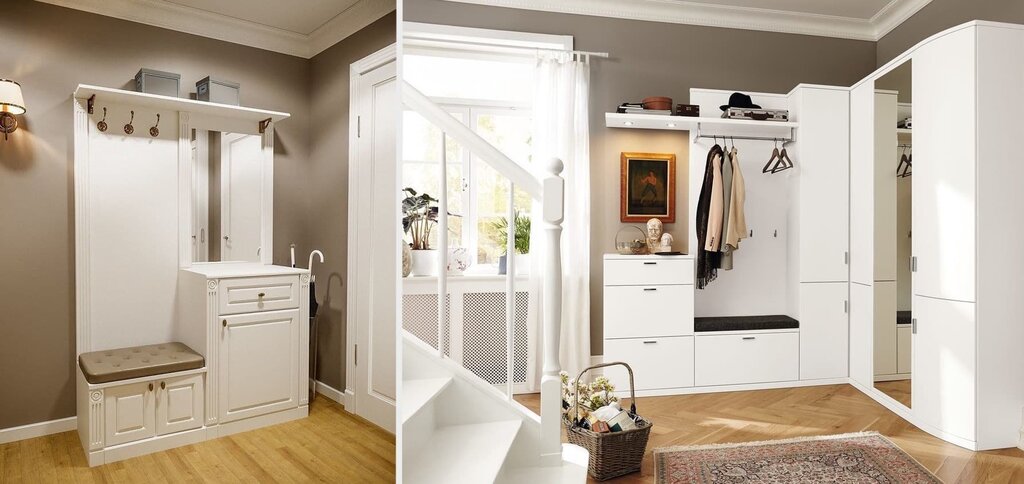 White furniture in the hallway interior