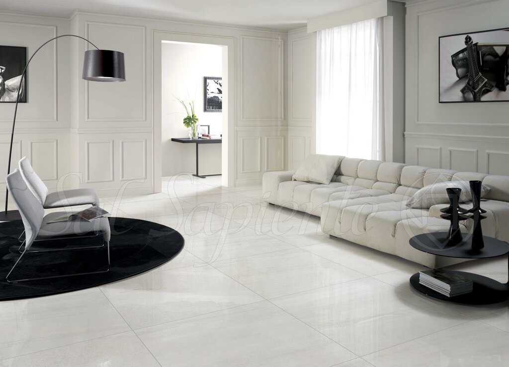 White floor tile in the interior