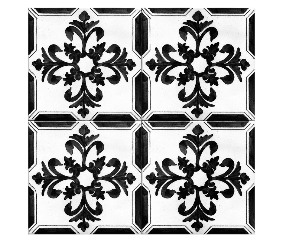 White tile with a black pattern 14 фото