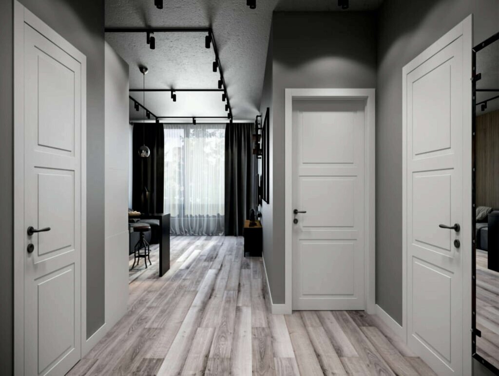 White doors in a gray interior