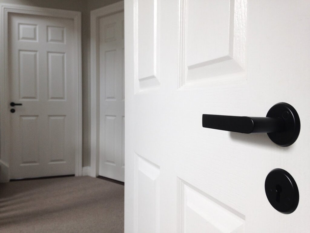 White interior doors with black handles