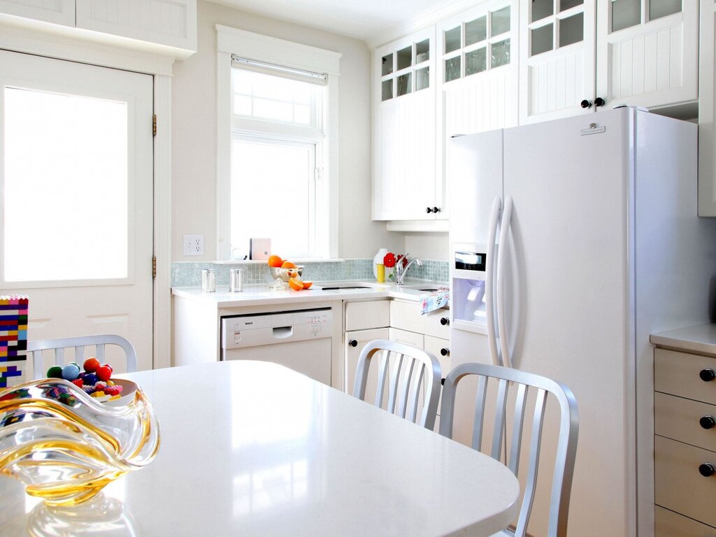 A white refrigerator in the interior