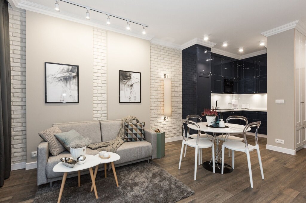 White brick in the living room interior