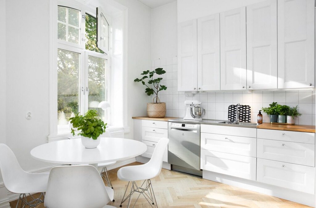 White kitchen set in the interior