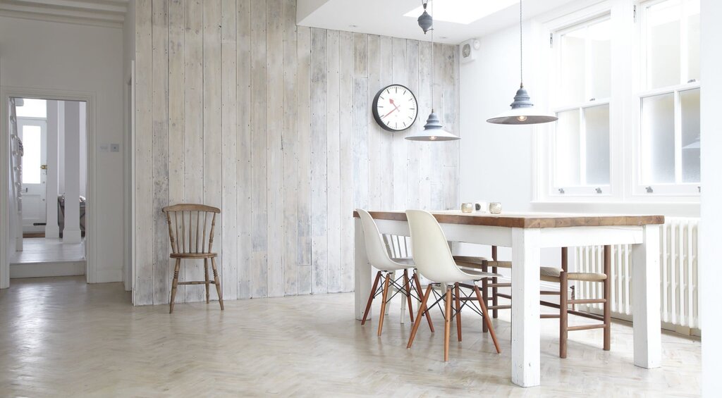 White laminate on the wall in the kitchen