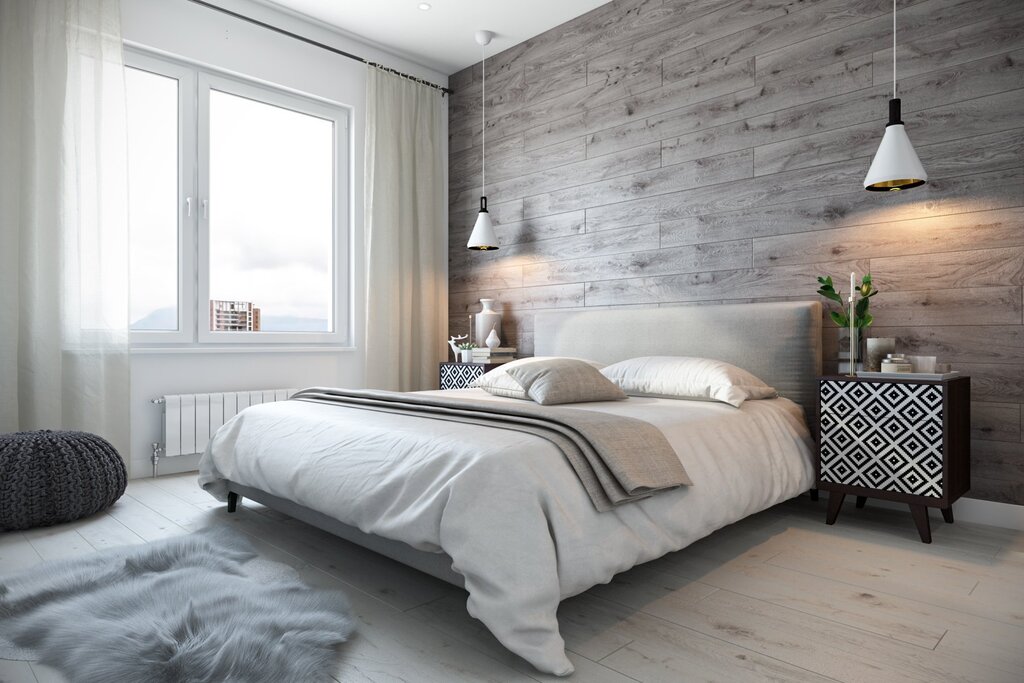 White laminate on the wall in the bedroom