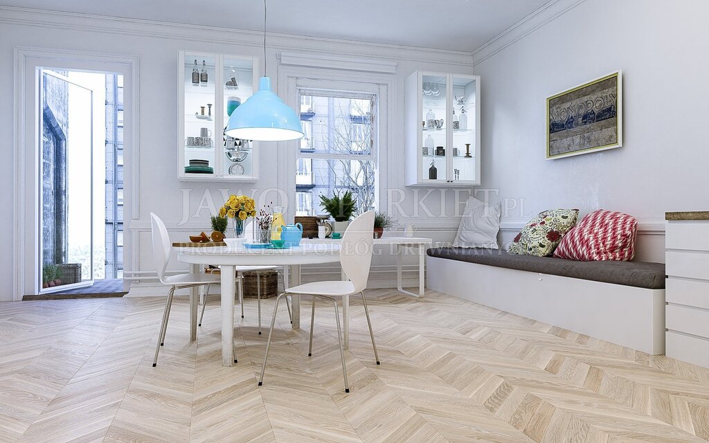 Herringbone white parquet