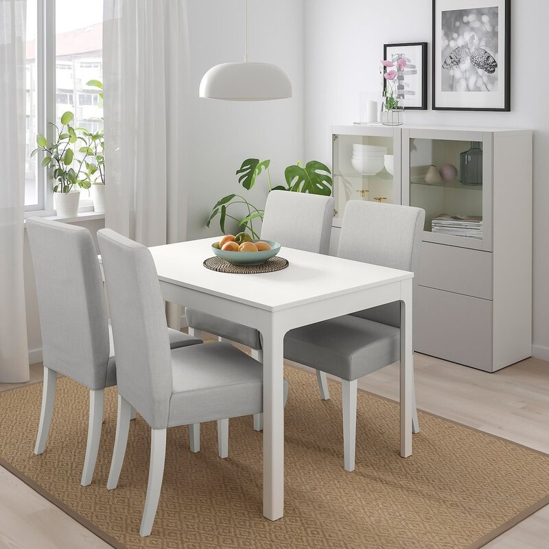 A white table in the kitchen interior