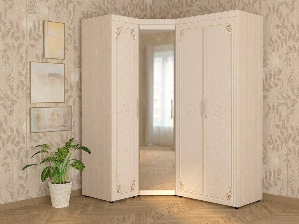 White corner wardrobe for the bedroom