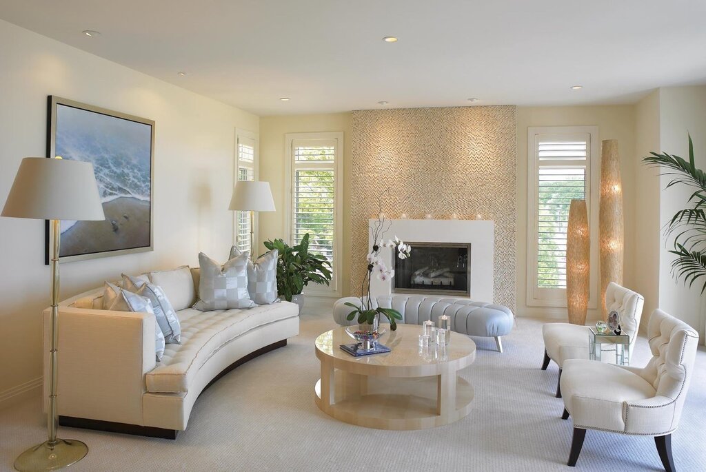 White beige living room