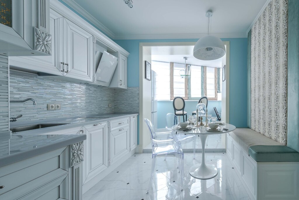 White and blue kitchen