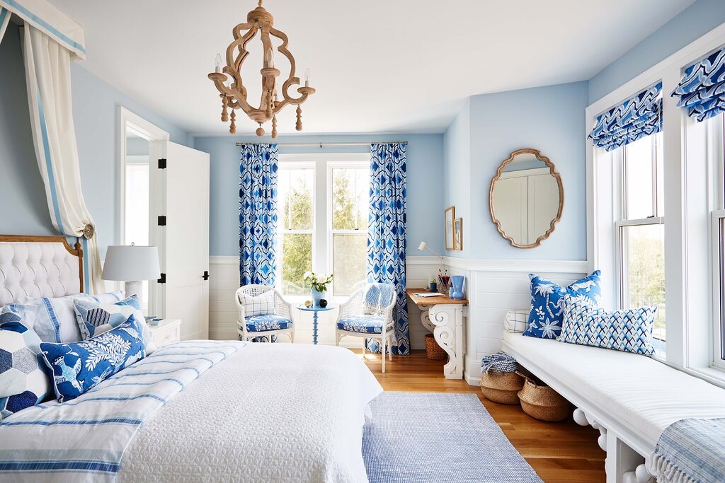 White and blue bedroom