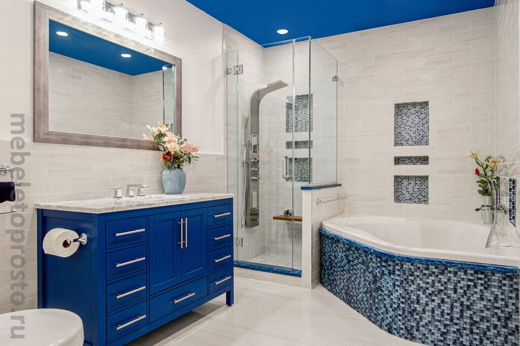 White and blue bathtub