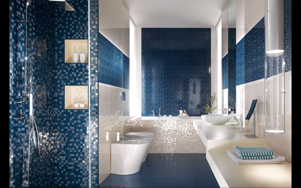 White and blue bathroom