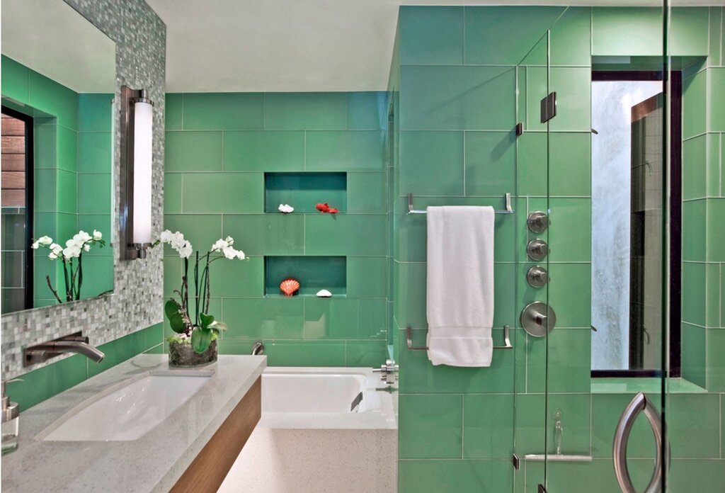 White and green bathroom