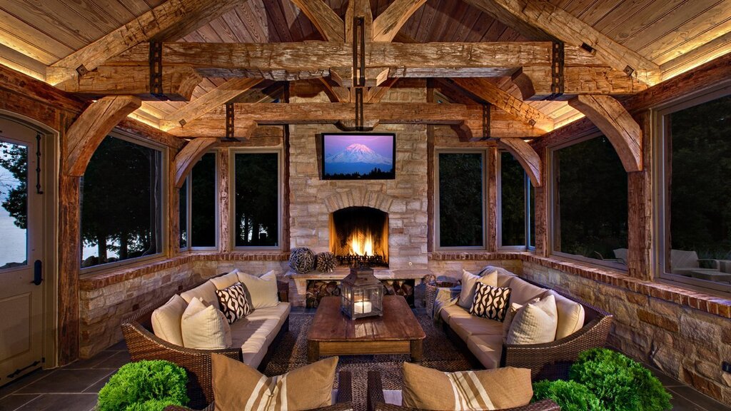 Gazebo with a fireplace