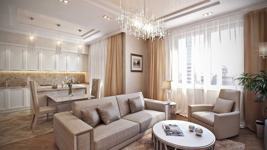 Beige living room in a modern style