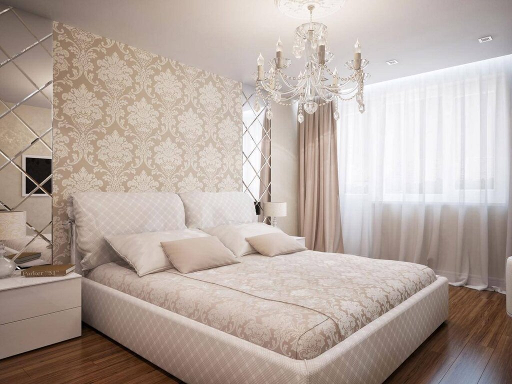 Beige bed in the interior