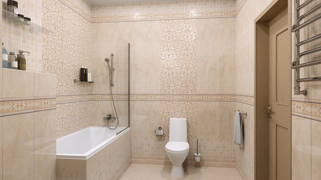 Beige tile in the bathroom