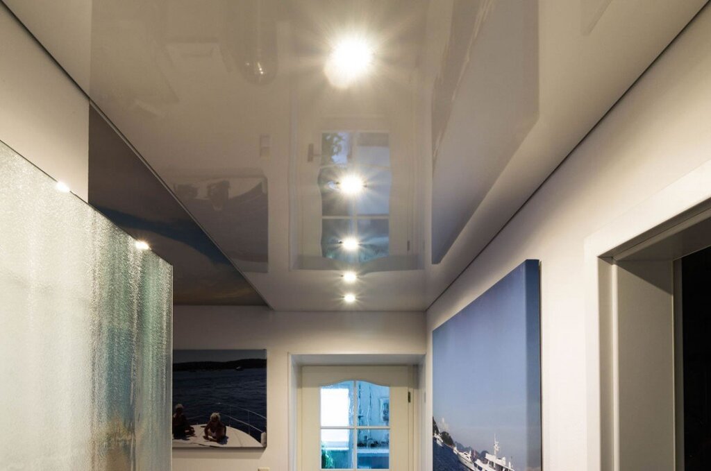 Beige glossy stretch ceiling