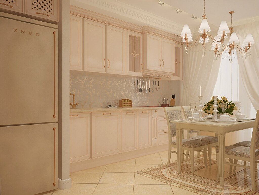 Beige kitchen set in the interior