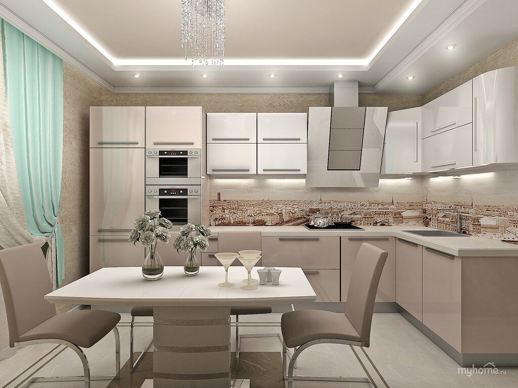 Beige color in the kitchen interior