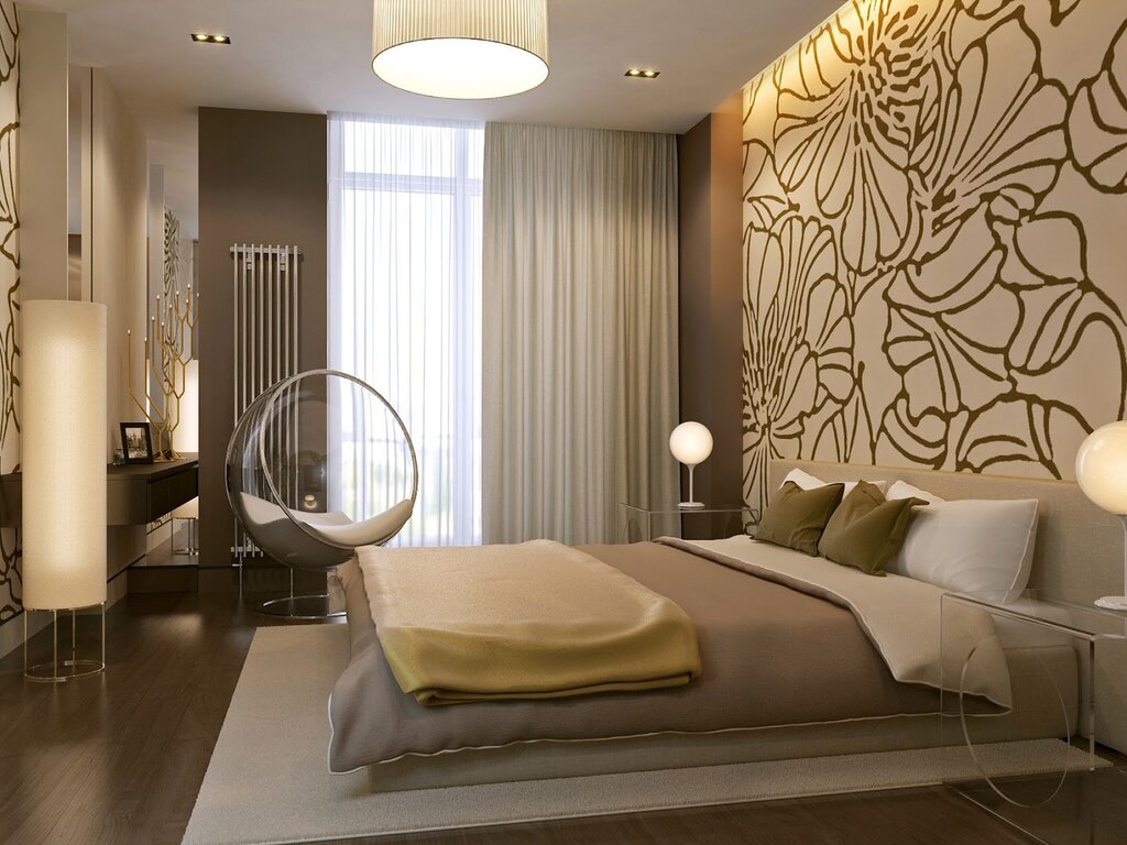 Beige color in the bedroom interior