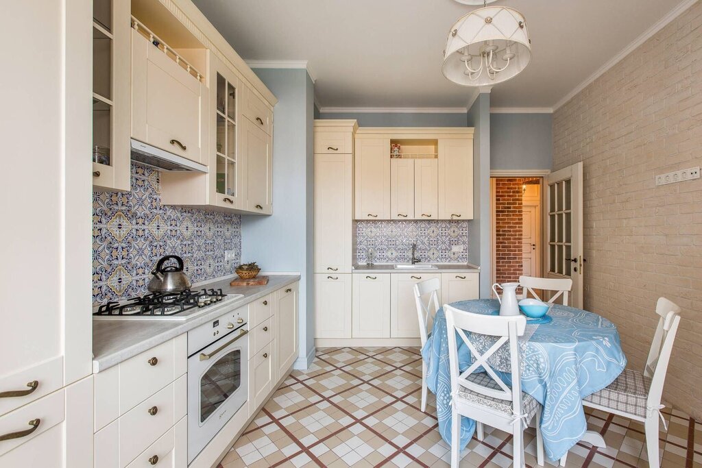 Beige and blue kitchen