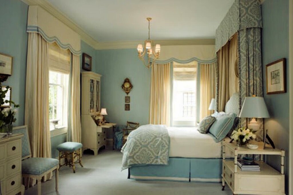 Beige blue bedroom