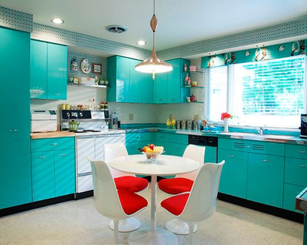 Turquoise kitchen in the interior