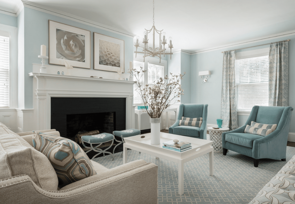 Turquoise furniture in the living room interior