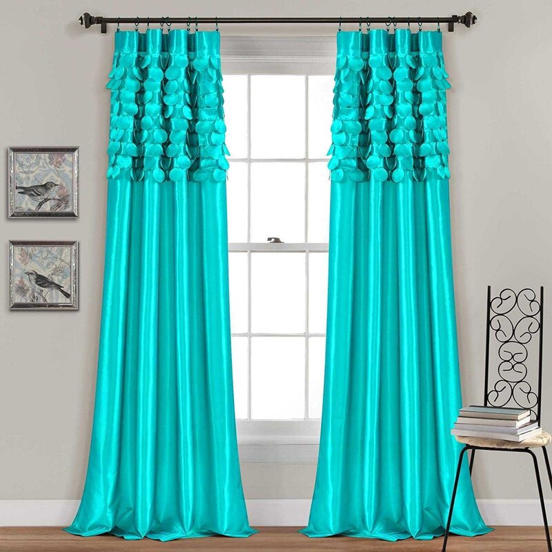 Turquoise curtains in the interior