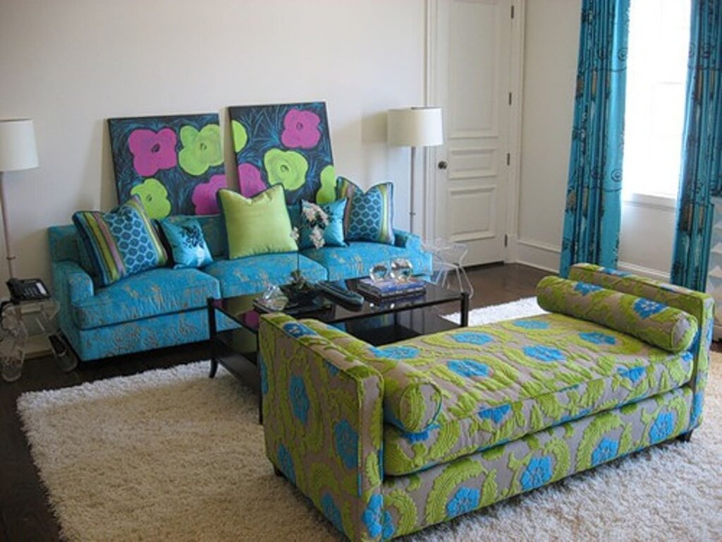 Turquoise sofa in the children's room 34 фото