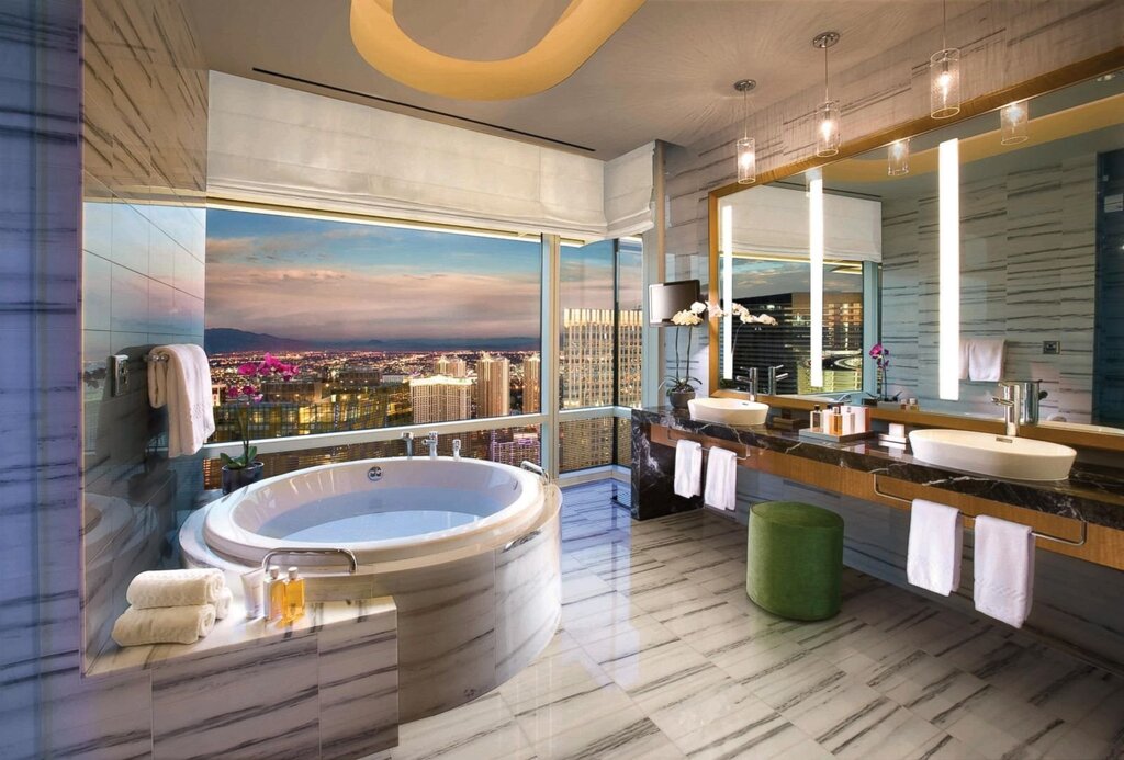 A large bathroom with a jacuzzi